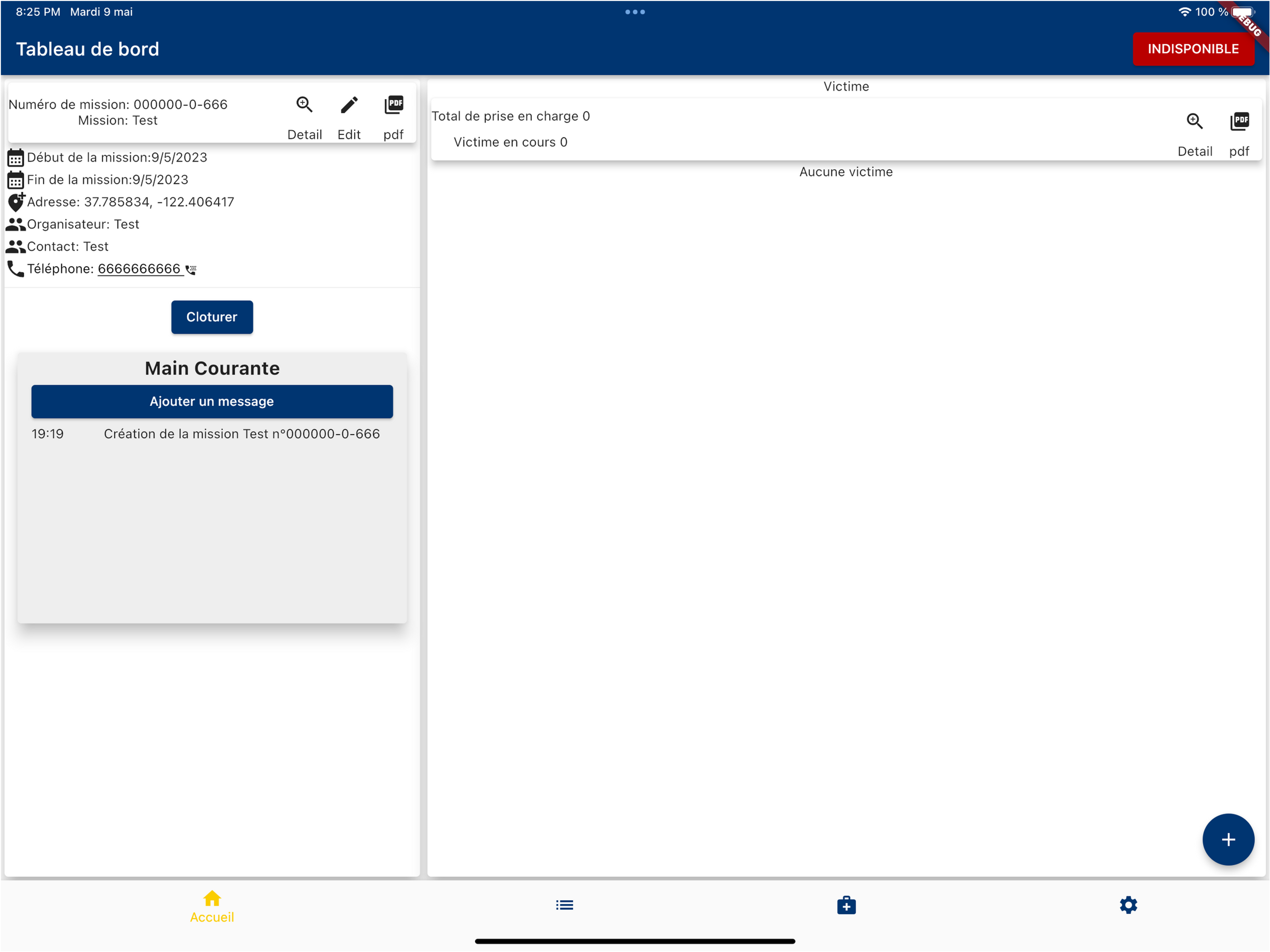 Page d'accueil de l'application